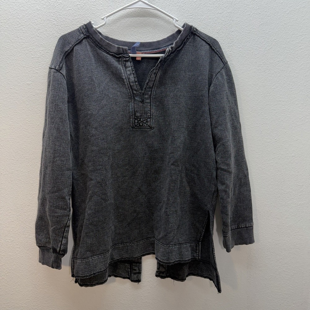 Anthropologie Washed Black Long-Sleeve Pullover Sweatshirt